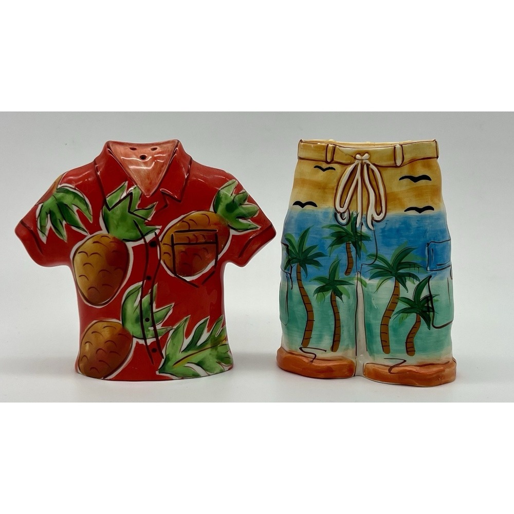Salt Pepper Shakers Figurines Tiki‎ Bar Hawaiian Shirts Tropical Clay Art Aloha